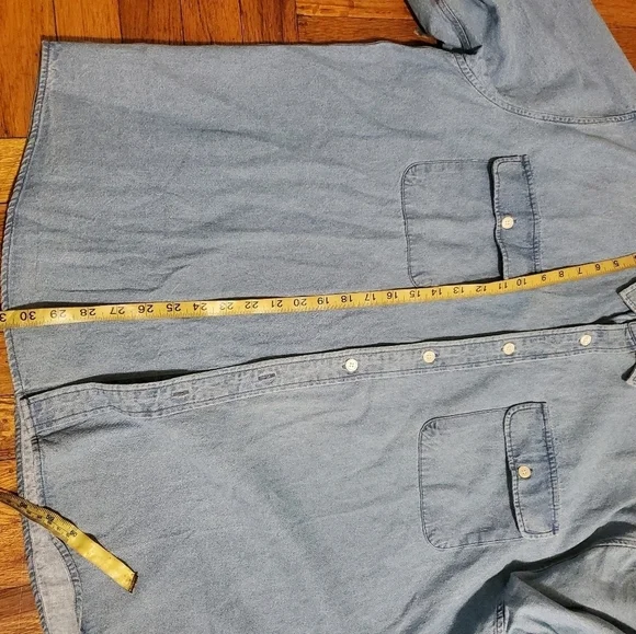Customized Version Mens Denim Button Down Oversized Shirt Light Blue Wash Sz 2XL - Picture 11 of 12